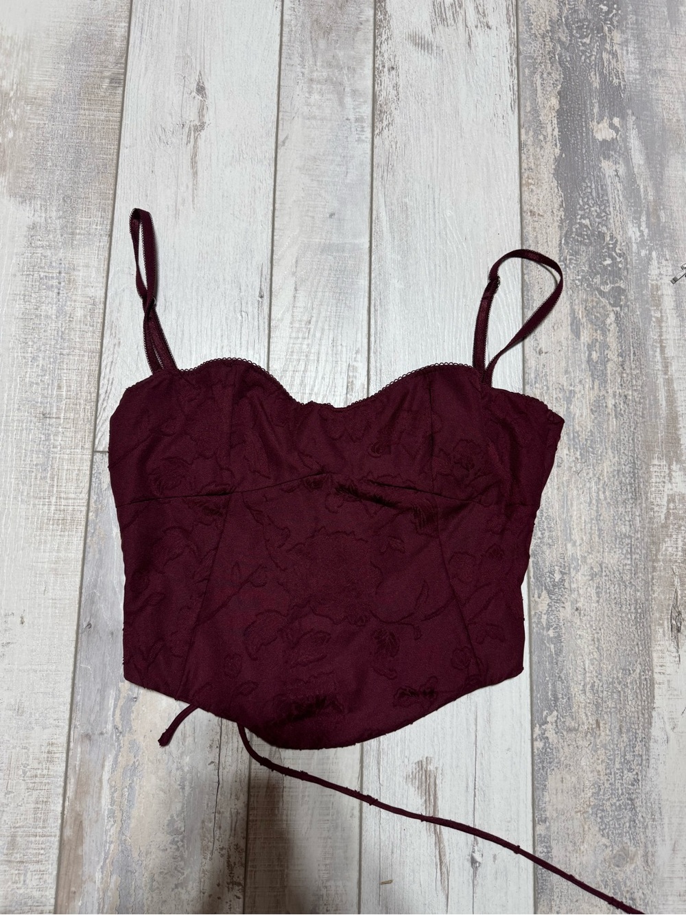 White Fox Boutique Burgundy Floral Lace Crop Top